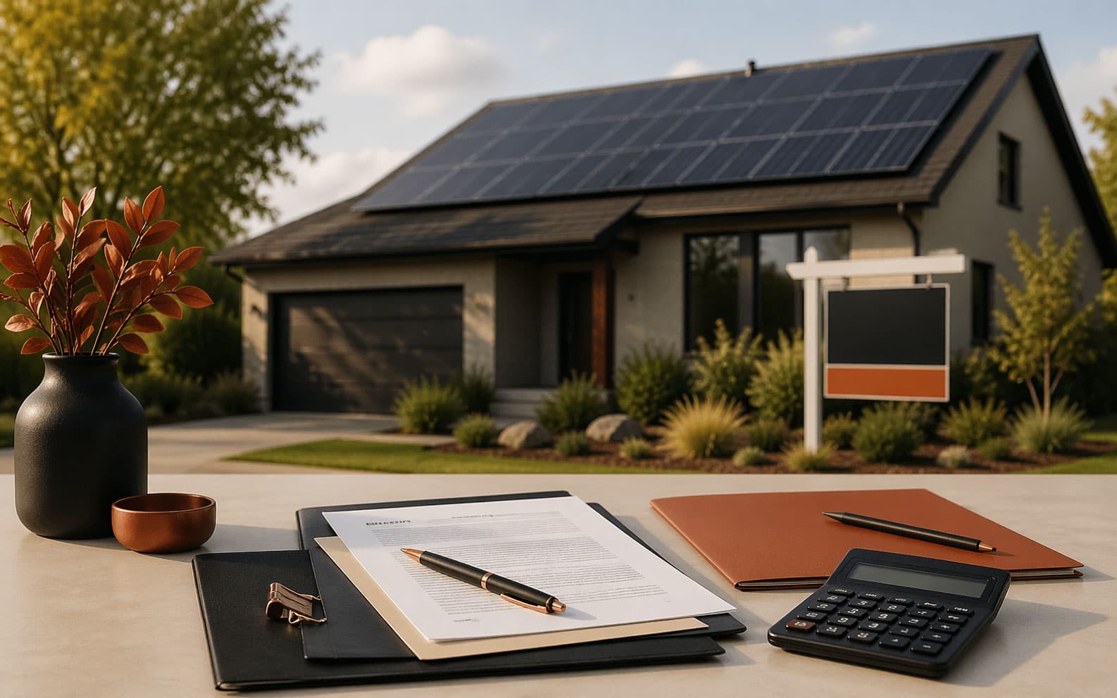 For sale home with rooftop solar panels