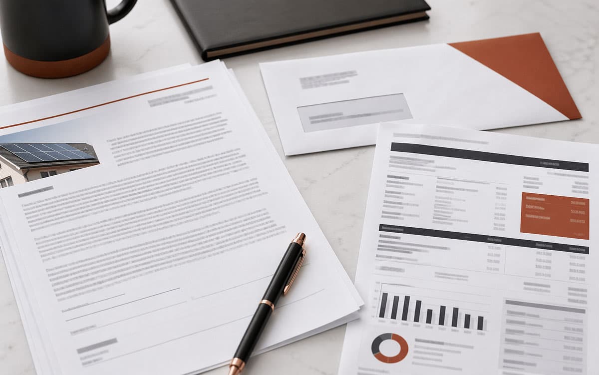 Solar contract paperwork with closed company notice