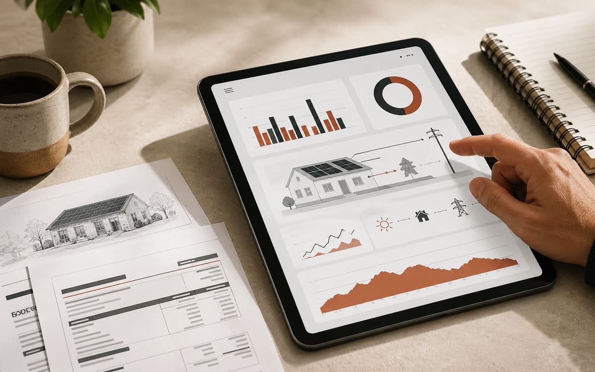 Homeowner reviewing solar panel monitoring app