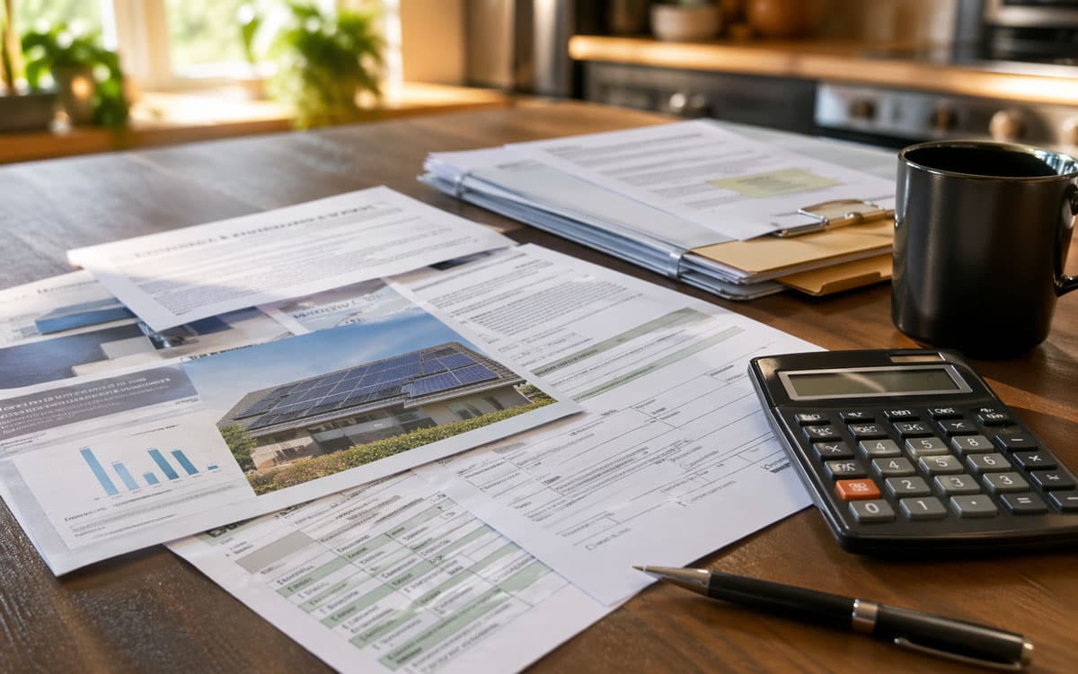 Solar loan documents with tax credit payment assumptions and calculator