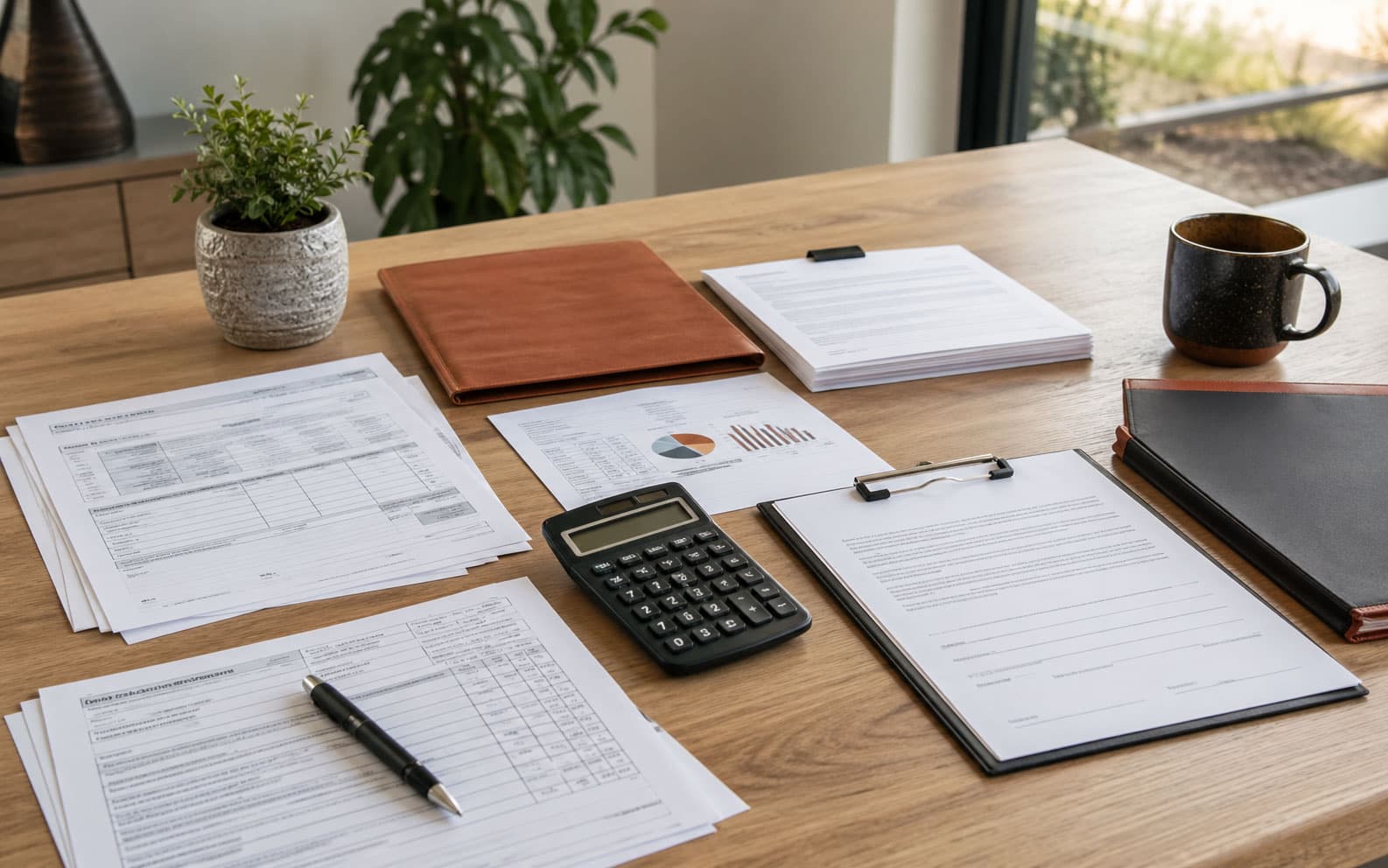 Solar tax forms and contract paperwork on a desk
