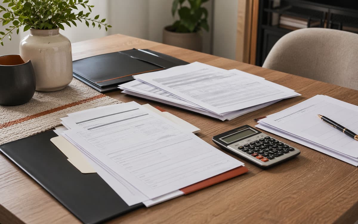 Solar warranty paperwork and service documents on a table