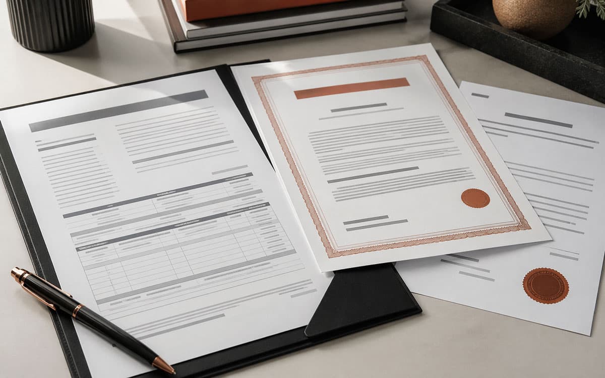 Home title paperwork with solar contract documents