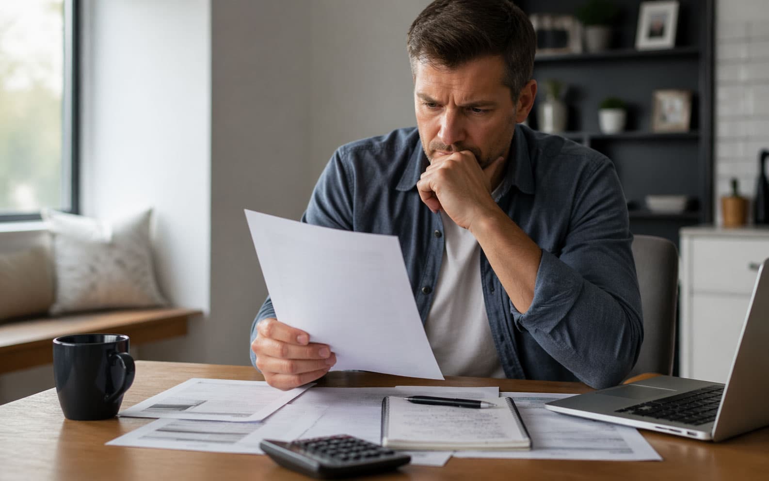 reviewing solar contracts at home Homeowner reviewing solar contract paperwork