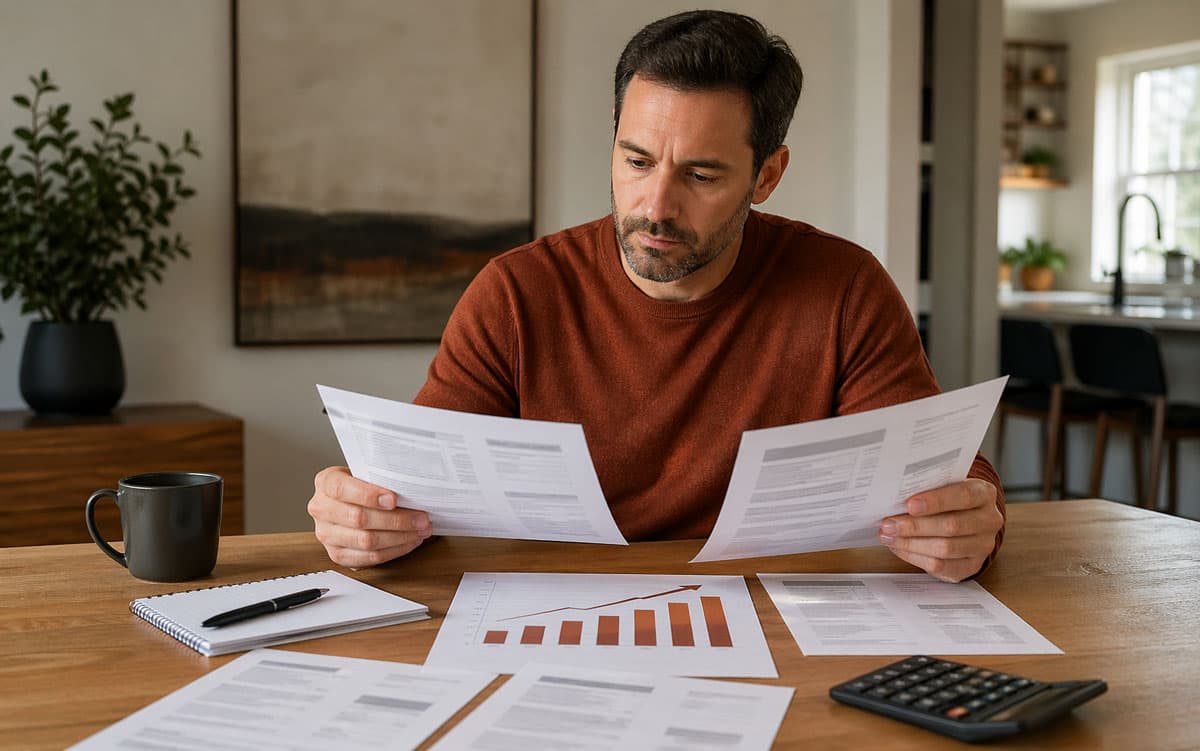 Homeowner reviewing solar payment terms and loan paperwork