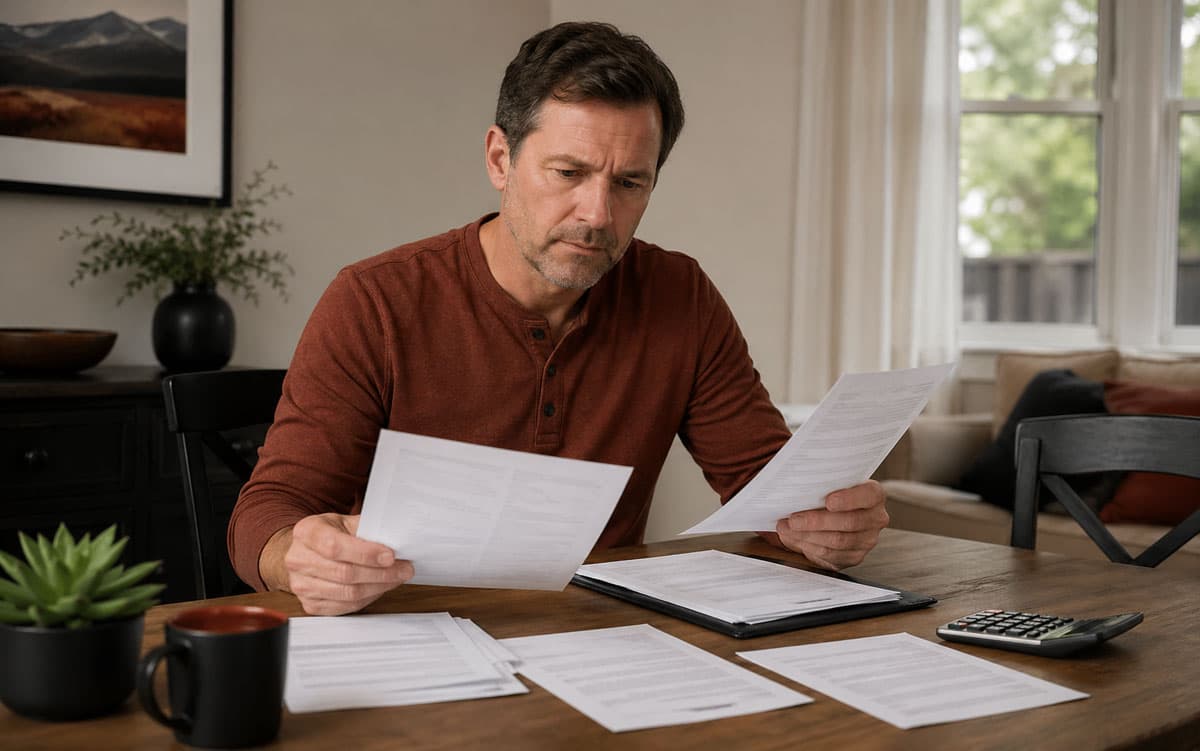 Homeowner reviewing solar payment terms and loan paperwork