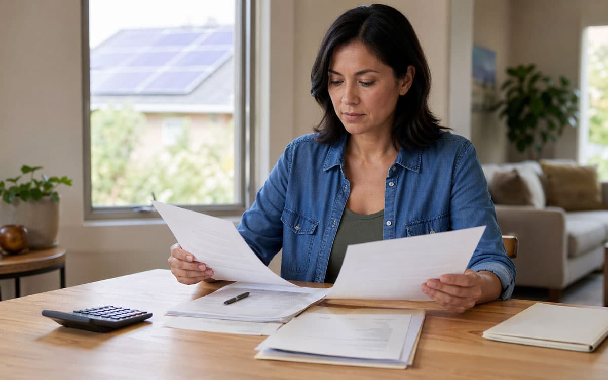 Buyer and title company reviewing solar sale documents