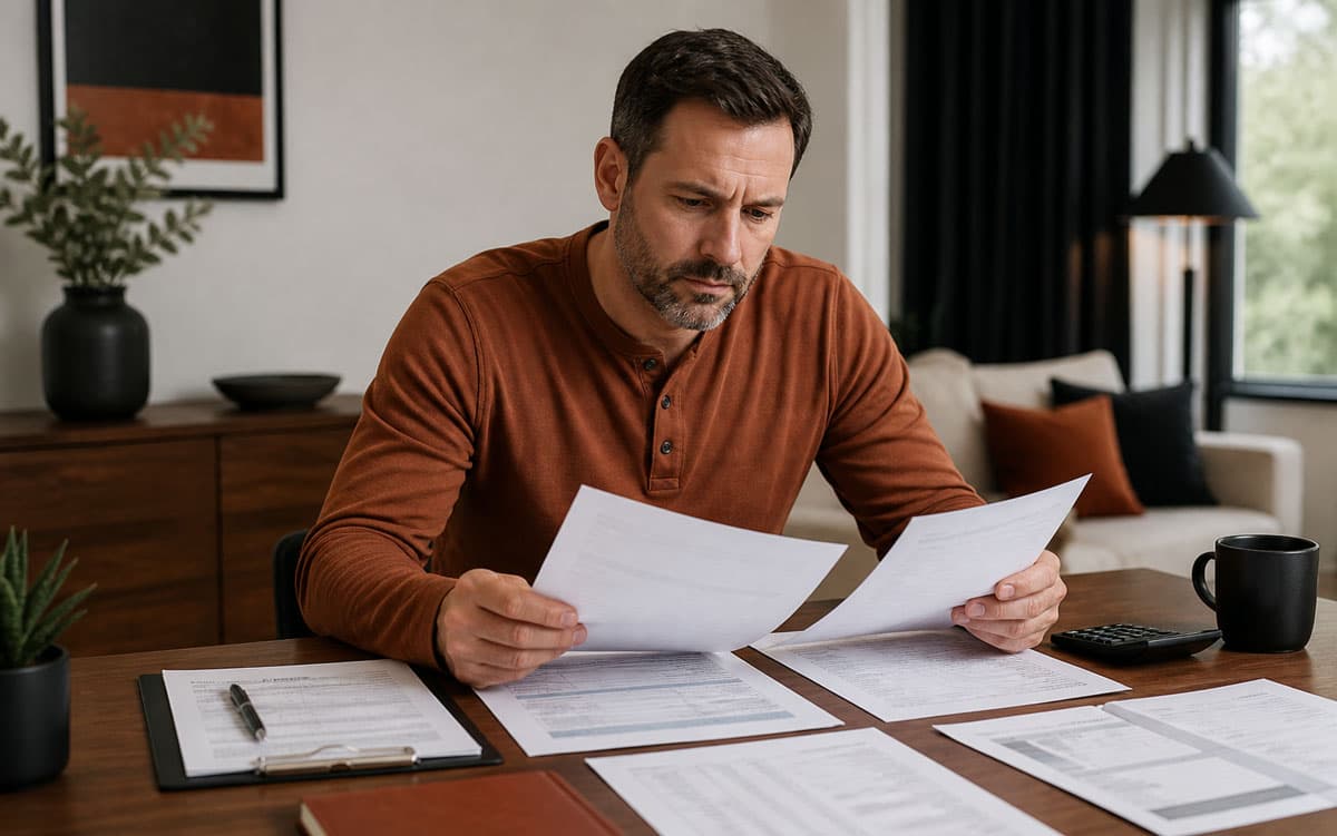 Homeowner reviewing loan disclosure and tax-related solar paperwork
