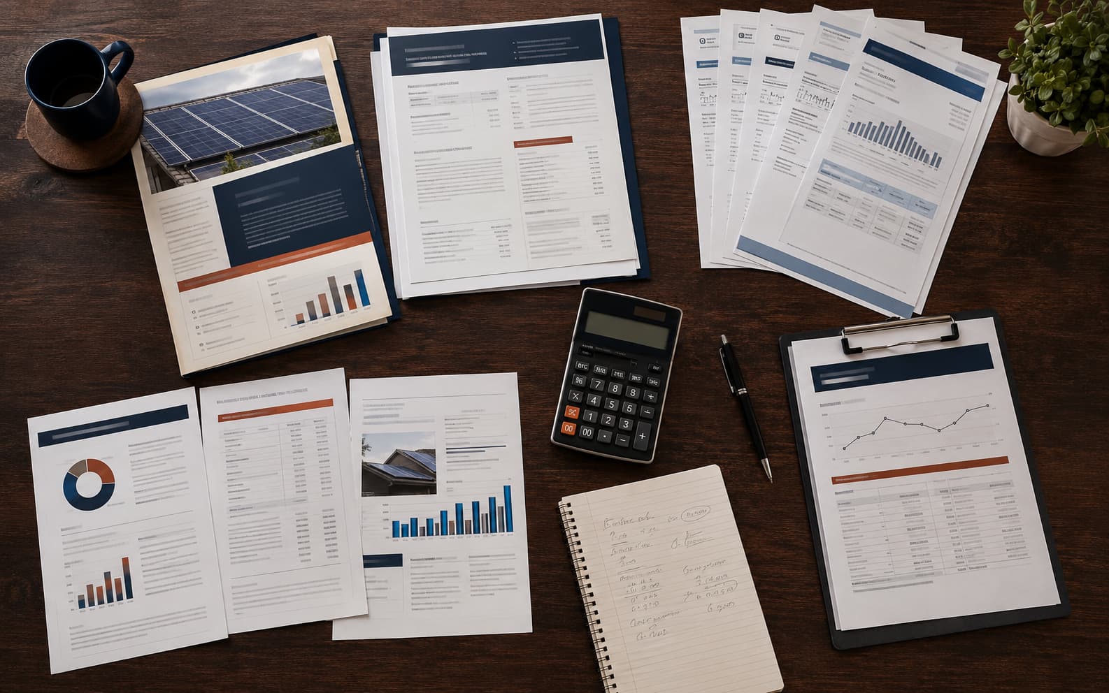 Homeowner comparing a solar sales proposal with loan terms and electric bills
